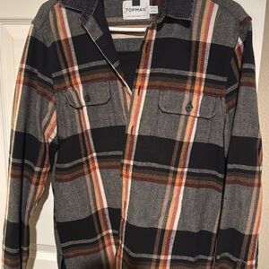 Topman Black, Gray & Rust Plaid Button-Up Shirt
